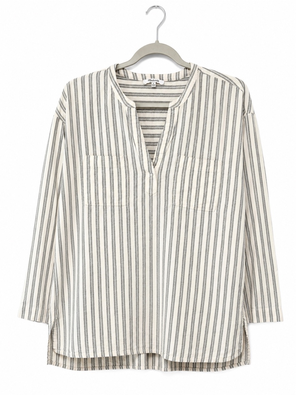 Madewell Striped Linen Blend Tunic Shirt S-Cream Gray Popover Oversized